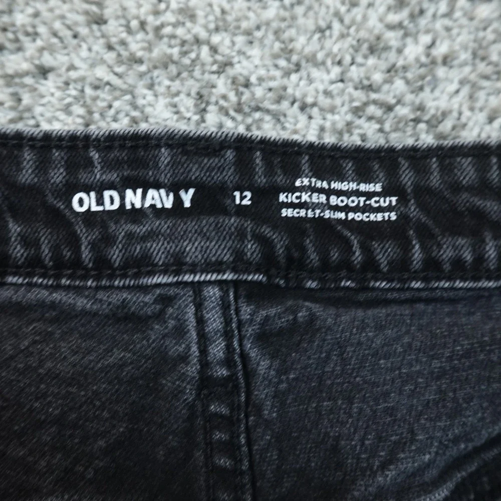 Old Navy Jeans Womens 12 Dark Black Denim Pants Kicker Boot Cut Extra High Rise